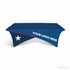 cross-over stretch table covers in navy and blue with white YOUR LOGO HERE star artwork