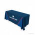 throw table covers in navy and blue with white YOUR LOGO HERE star artwork - angled view